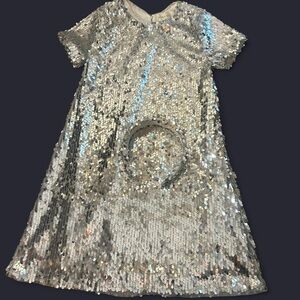 NWOT- Sparkly Silver Sequin Dress ✨ Girls 8 w/ Headband – Swiftie Holiday Vibes